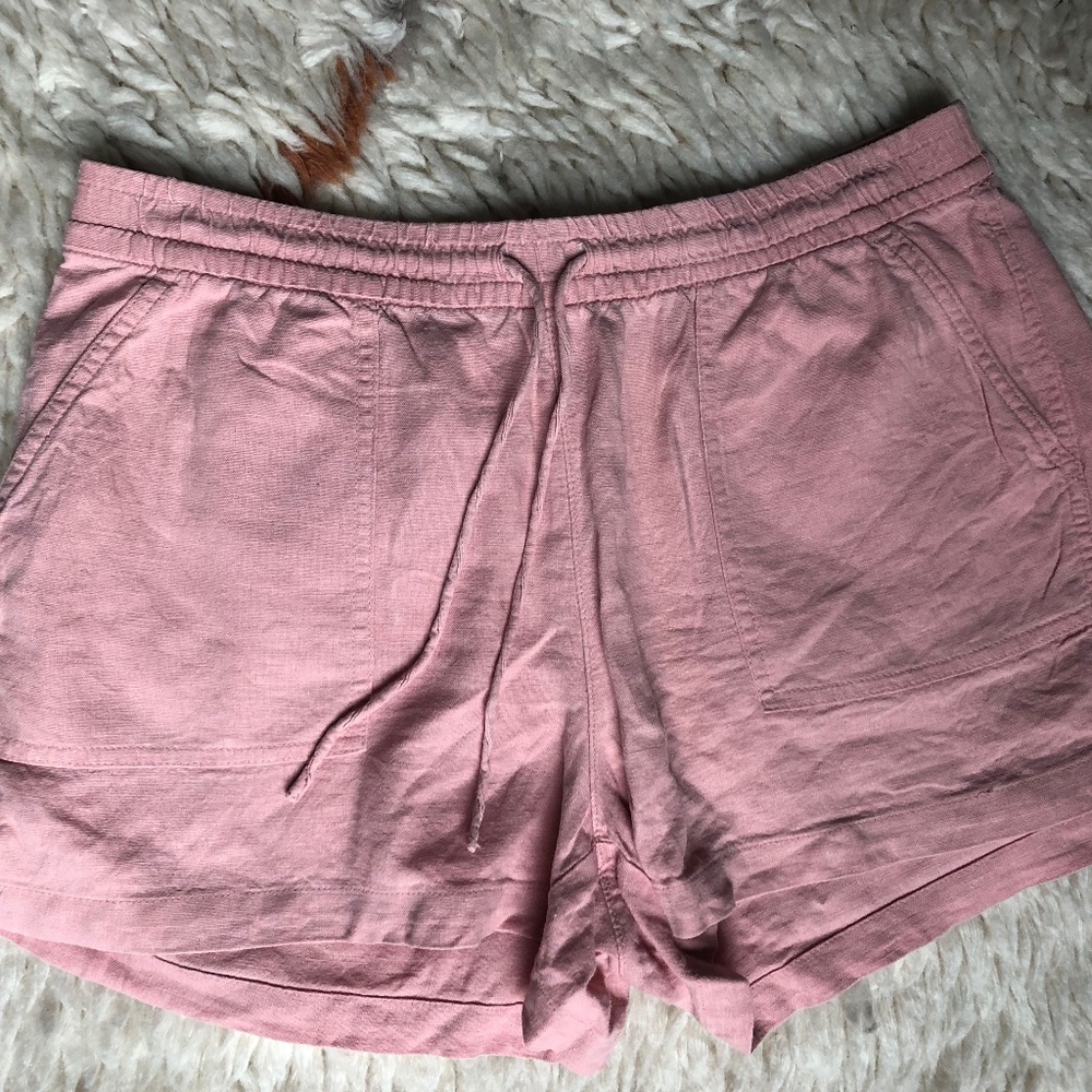 JCrew Factory - linen drawstring pink pocketed shorts - Women's S